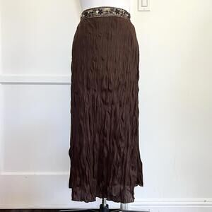 VTG Worthington Pleated Maxi Skirt XS Brown Beaded Sequin Y2K Whimsigoth Boho